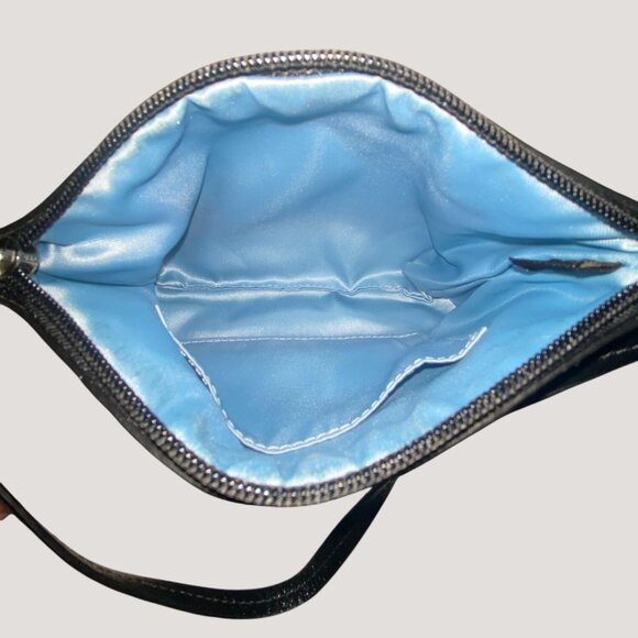 Coach Signature Black Gray Wristlet Wallet Compact Light Blue Interior - Picture 5 of 7